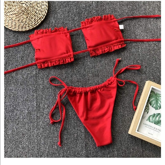 Ruffle Ruched / Scrunched Bandeau Cheeky Bikini - Picture 3 of 8